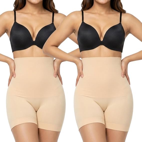 Women's High Waist Tummy Control Shaper Shorts, Beige | Seamless Design, Thigh Slimmer, Body Shaping, Stretchable Fabric, Mid-Thigh Length,Shaper-image-18