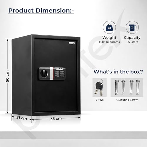 Image of Plantex Safe Locker for Home /56 Litre Hotel Safe Tijori Box /Digital Locker /Electronic Safety Locker with Master & User Dual Code Access with Emergency Key /2 Years Warranty By Plantex (Black)