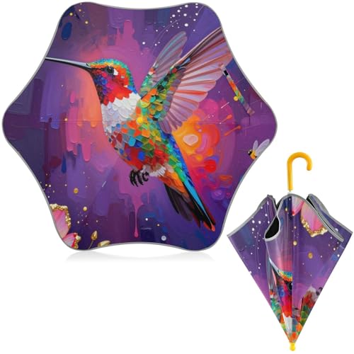 Paraguas para niños ideal para la escuela con diseño de colibrí colorido de 3 a 8 años