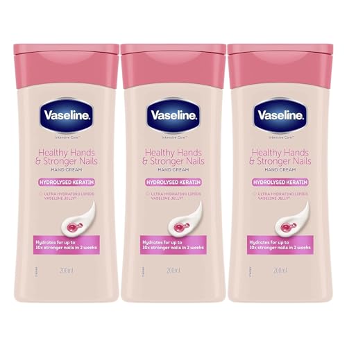 3x Vaseline Intensive Care Healthy Hands Stronger Nails Keratin Hand Cream, 200mL