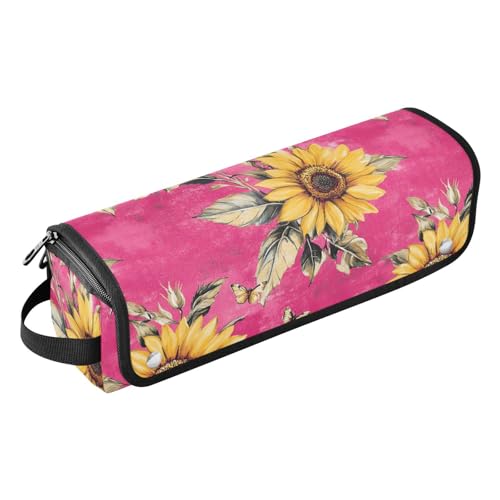 Bolso de viaje resistente al calor para herramientas de cabello Hot Pink Rustic Sunflower con tapete resistente al calor para plancha de pelo y rizador miniatura 1