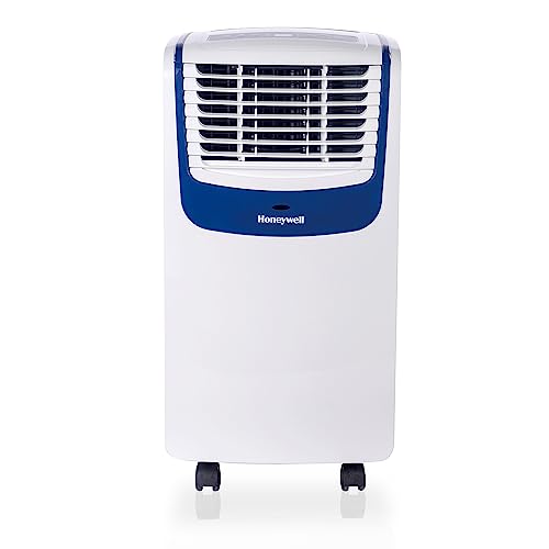 Honeywell 9,000 BTU Portable Air Conditioner for Bedroom, Living Room, Apartment, 115V, Cools Rooms Up to 400 Sq. Ft. with Dehumidifier & Fan, 24-hour Timer, Remote, White/Blue
