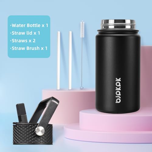 Image of BJPKPK Insulated Water Bottle, 15oz Stainless Steel with Straw Lid