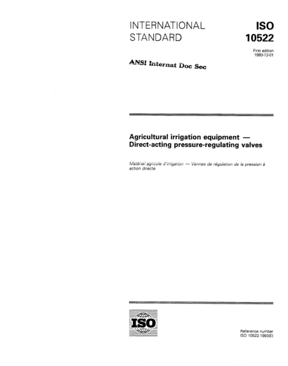 ISO 10522 agricultural irrigation equipment direct-acting valve de pression
