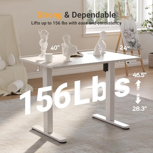 YDN Electric Standing Desk Adjustable Height, 40 x 24 Inches Stand up Desk with Cable Management, Home Office Desks with Splice Board & White Frame, White Top - Image 4