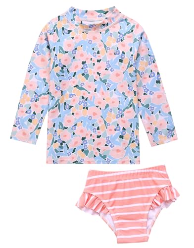 Image of VAENAIT BABY Girls Rash Guard Swimsuit UPF 50+ Long Sleeve Toddler Bathing Suit Ribbon Stawberry Floral Fruit for 2~8Years