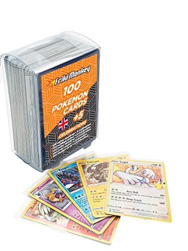 Cartas Originales de Pokemon en inglés 100 Diferentes + 5 Celebraciones Cartas Coleccionables al Azar Cartas Originales de Pokemon Incluye Caja para Guardar Las Cartas.
