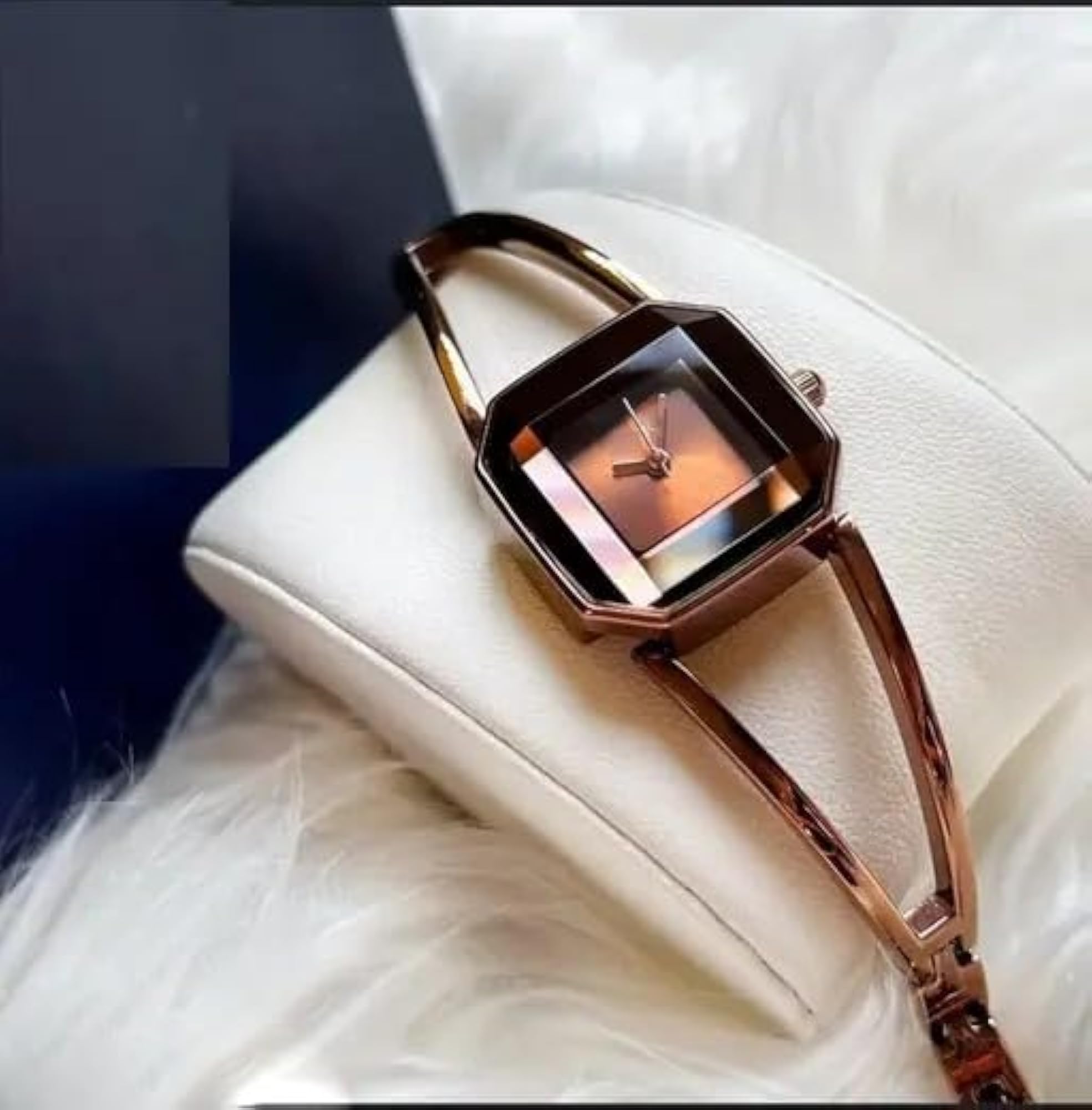 Women's Designer Octagonal Bangle Watch with Champagne Dial