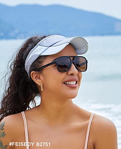 Image of FEISEDY Vintage Retro 70s Plastic Aviator Sunglasses Women Men Classic Large Squared Frame B2751