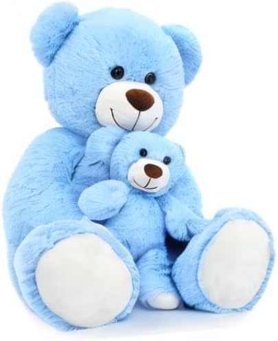 Miniatura 8 de Muiteiur Juego de oso de peluche gigante azul de 40 pulgadas, lindo animal de peluche para mamá y bebé, oso de peluche para baby shower, gran regalo