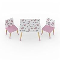 Peppa Pig Children's Table and 2 Chairs Set, Pink and White with Pattern, Wooden Legs