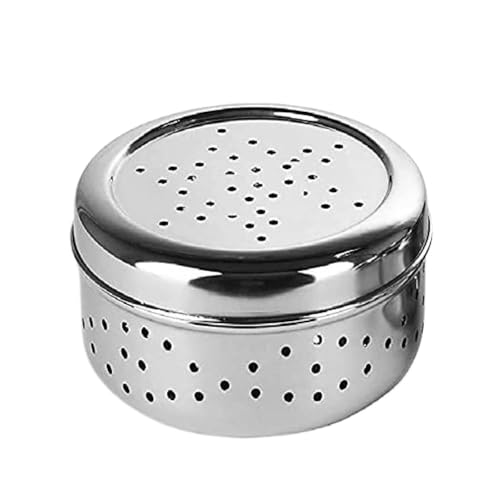 Image of Stainless Steel Green Coriander Storage Box Curry Leaves Box Set, Sprouts with air Ventilation Food containers Silver Dabba Flat Box Steel Dabba (Dhaniya 600 ML)