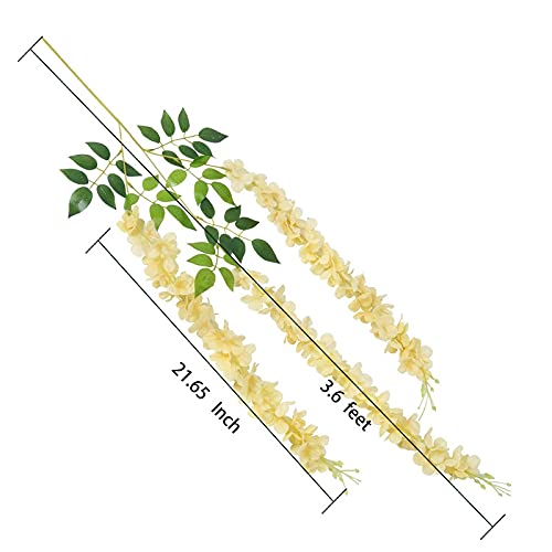 Image of Artificial Hanging Wisteria Flower Vine, Pack of 6, Off White