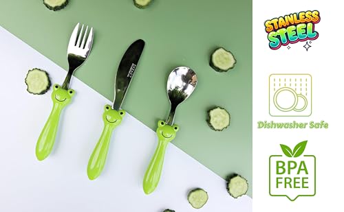 Miniatura 6 de Exzact Cubertería Infantil 6pz Para Niños De Acero Inoxidable - 2 X Cena Cuchillo, 2 X Cena Tenedor, 2 X Cena Cuchar - Libre De Bpa, Apta Para Lavavajillas, 2 Años Rana X 6