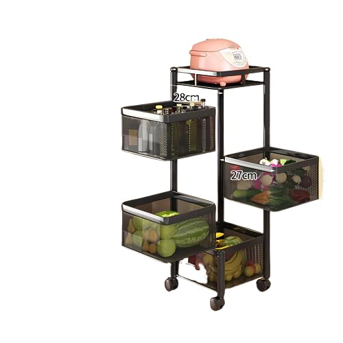 Estante de cocina multicapa de 4 niveles con ruedas, soporte versátil para frutas, verduras y aperitivos, ideal para baño y sala de estar (negro)
