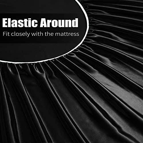 VACVELT 3pcs Extra Deep Pocket Satin Fitted Sheet Set Queen Bed Set, Black Bottom Sheet Fit 18-24 Inch Deep Pocket Mattress, Silky Bedding Set Soft & Ultra Deep Fitted Sheet & 2 Pillowcase - Image 7