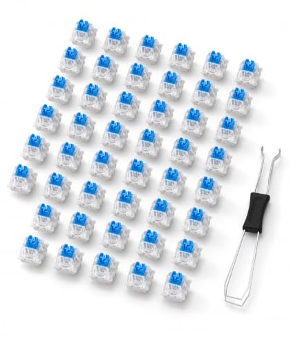 Image of 40PCS Keyboard Switches, Blue Mechanical Switches with Key Puller, Compatible with Gaming and Office Keyboards, Tactile Clicky 3-Pin Design for Typing and PC Builds