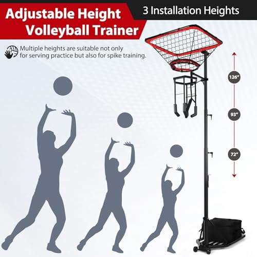 AugFir Volleyball Setter & Spike Trainer, Adjustable Height 93\"-126\" Volleyball Trainer with 88LBS Sandbag Base & Transport Wheels, Solo Practice Tool for Indoor & Outdoor Use Spiking & Drills