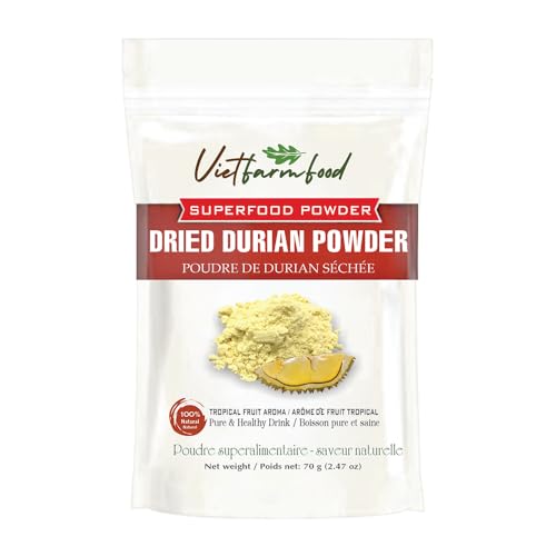 DURIAN POWDER 2.47 oz (70g) VIETFARMFOOD: Pure freeze-dried fruit powder, made from real fruit with no added sugar - Perfect for daily nutrition to keep your body full of vitality.