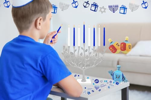 The Dreidel Company Menorah 44 White and Blue Hanukkah Candles for All 8 Nights of Chanukah (Single) - Thumbnail 6
