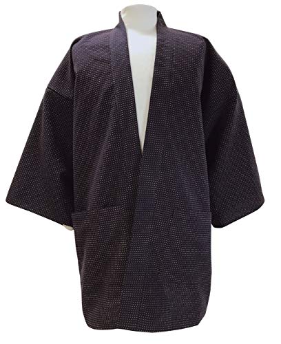 Edoten Made in Japan Happi Loose Jacket Clothing Robe Kimonoquilted Sashiko Brown stitch FREE3