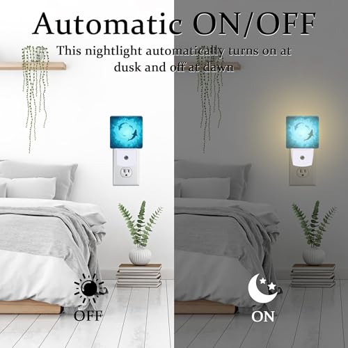 Image of Blue Sharks and Corals Underwater World Fish Marine Lifes Dusk to Dawn Night Light Plug in, 0.5w Energy Saving Sleep Friendly NightLight for Kids Boys Girls Home Decor
