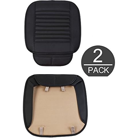 Car Seat Pad for Auto Car Office Chair, Breathable Car Interior Seat Cover Cushion with PU Leather+Bamboo Charcoal, Cover Pad for All Seasons (Black - 2 pcs) Cover