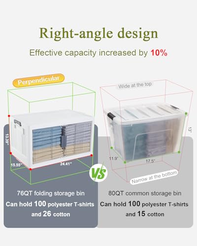 Image of OlarHike 76QT Lockable Storage Bins with Lids - Folding Storage box with Doors & Wheels, Stackable Organizers, Collapsible Plastic Bins for Home, Closets, Office, Dorm, School, Gifts, 3 Pack Cubes