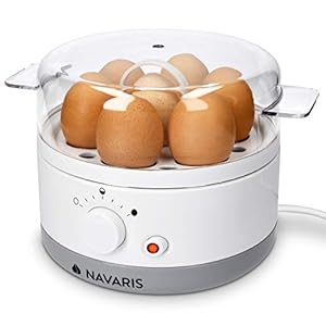 Navaris Eierkocher für 1-7 Eier – inkl. Wasser-Messbecher mit Eierstecher – Härtegrad einstellbar – 350W – 22×17,5×14,5cm – Eierkochautomat Weiß