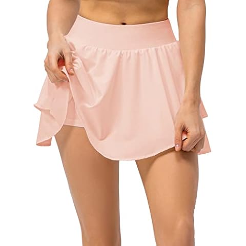 EZ-Jolan Big Girl's Layered Ruffle Tennis Skort Lightweight Womens Flowy Athletic Running Skirt with Pocket Pink/XL Cover