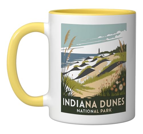 Mug cerámico Indiana Dunes 11 onzas amarillo/blanco miniatura 1