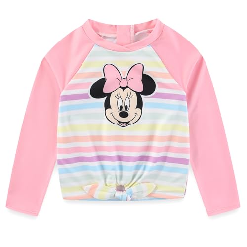 Disney Minnie Mouse Girls UPF 50+ Rash Guard & Bikini Bottom Two Piece Swimsuit Set for Toddlers to Little Kids2