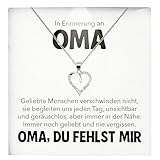 22Feels In Erinnerung an Oma Kondolenzgeschenk Andenken Trauer RIP Grossmutter Frauen Herz Halskette Damen Schmuck 925/000 Silber Collier - Allerheiligen Geburtstag Muttertag (LED Etui)