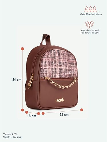 Image of ZOUK Mayra Mini Daypack | Stylish Vegan Leather Backpack for Women with Water-Resistant Lining | Handcrafted Small Day Bag with Gold Zip & Adjustable Straps |