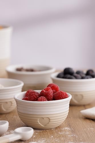 Mason Cash Rustic Charm Mini Bowls Set of 4 Stoneware Bowls with Debossed Heart Motif 150ml Capacity Ideal for Pinch Pots Dips Desserts - Thumbnail 5