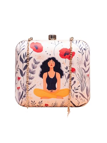 Image of Artklim Printed Box Clutch for Girls - Cross Body Purse with Detachable Golden Chain Strap