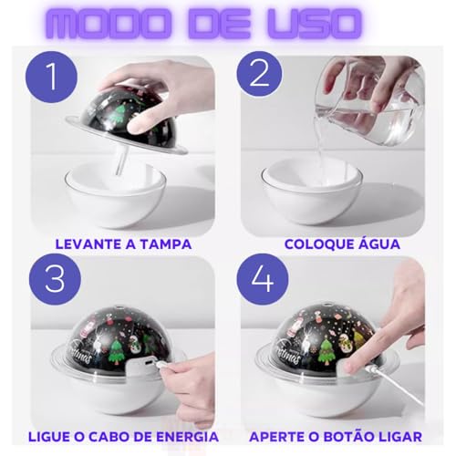 Mini Umidificador de Ar Ultrassônico com Led, Luminária USB com Difusor de Aromas, Vaporizador Portá