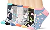 K. Bell Socks Women's 6 Pair Pack Fun Pop Culture Funny Novelty Low Cut No Show, Llama Queen Ankle Socks Six (Multi-Colored), 4 – 10 Medium