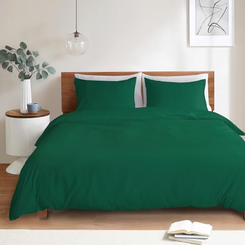 Image of Mejoroom Emerald Green Duvet Cover King - Comforter Cover - Soft and Breathable Bedding Duvet Cover with Zipper Closure, 3Pieces, 1 Duvet Cover (104x90) and 2 Pillow Cases(20x36)