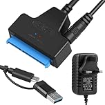 USB 3.0 to SATA Cable Adapter Type C to SATA III Hard Drive Adapter with 12V/2A Power Supply 3.5" HDD & 2.5" HDD/SSD Recovery SATA High Speed Data Transfer Lead for Windows Macos Linux, Support UASP