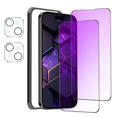 MINIKA 【ブルーライトカットフィルム】 iPhone 15 用の ガラスフィルム ブルーライトカット いPhone 15 保護フィルム ブルーライト アイフォン 15 フィルム 目の疲れ軽減 【ガイド枠付き/カメラフィルム 付き / 2枚セット】の商品画像（Amazon）