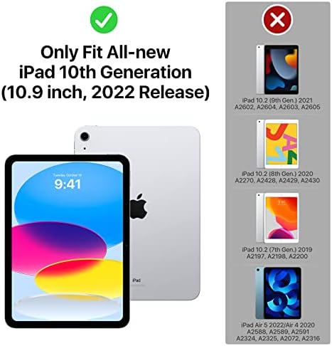 MoKo iPad 10th Generation Case 10.9 inch 2022, Shockproof Full Body Rugged Hybrid Protective Cover with Kickstand and Built-in Screen Protector for iPad 10th Gen 2022, Support Touch ID, Black