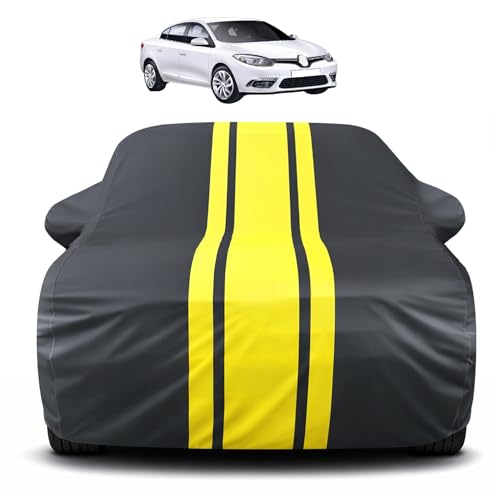 Image of Auto Hub Car Cover Compatible with Renault Fluence with Mirror Pocket, Soft Cotton Lining, Fluence Car Cover Waterproof - Yellow-Black