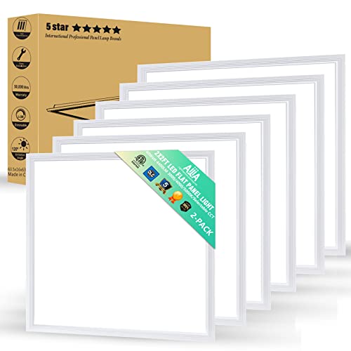 AIJIA 2x2 LED Drop Ceiling Lights 6Pack, Selectable CCT(3000/4000/5000K)&0-10V Dimmable LED Flat Panel Light, 40W/4400 LM LED Ceiling Light-ETL/DLC by AIJIA - Used condition - US$92.73