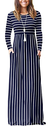 Image of EUOVMY Women's Long Sleeve Loose Maxi Dresses Casual Long Dresses with Pockets