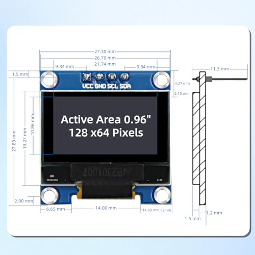 Image of 5 Pcs 0.96 Inch OLED Display Module, 128x64 Pixel SSD1306 Luminous I2C OLED Display Board Compatible with Arduino Raspberry Pi ESP32(Blue)