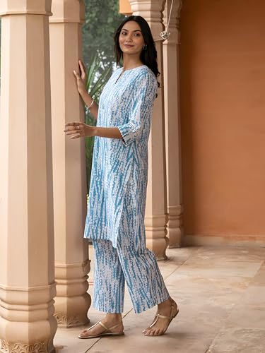 Image of Yashika Women's Cotton Blend Trendy Regular Fit Solid Printed Kurti with Stright Bottom |Kurti Set for Women
