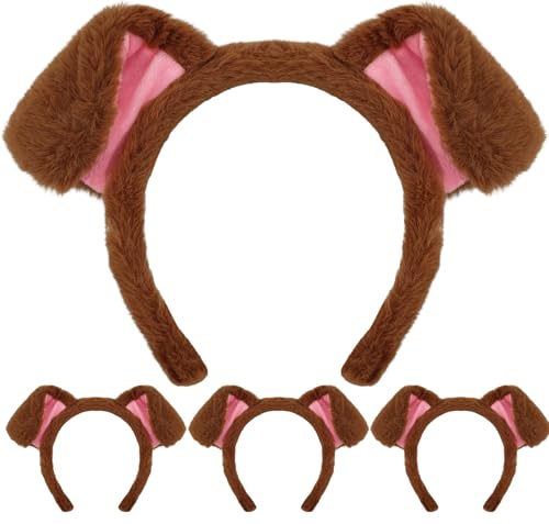 DaliDali 4 Count Brown Dog Ears Headband, Puppy Ears Headband Dog Ears Bulk for Halloween Festival Party (Golden Retriever)