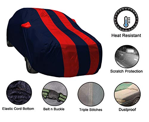 Image of Auto Hub Car Cover Compatible with Maruti A-Star with Weather Proof, Mirror Pocket, Triple Stitched, A-Star Car Cover- Navy-Red