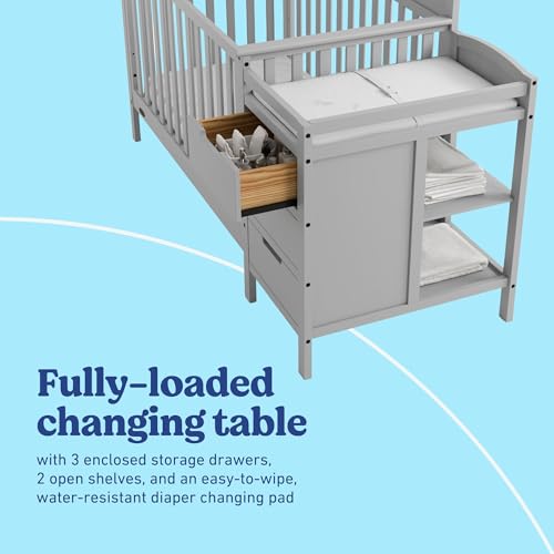 Image of Graco Benton 4-in-1 Convertible Crib and Changer, Pebble Gray | GREENGUARD Gold Certified, Baby Crib & Changing Table Combo, Includes Water-Resistant Changing Pad, Converts to Full-Size Bed